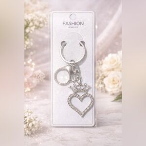 Fashion Jewelry Silver Rhinestone Heart with Crown Keyring